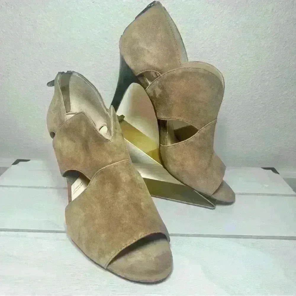 Adrienne Vittadini Tan Suede Gerlinda Open Toe Cutout Heels Size 8 M